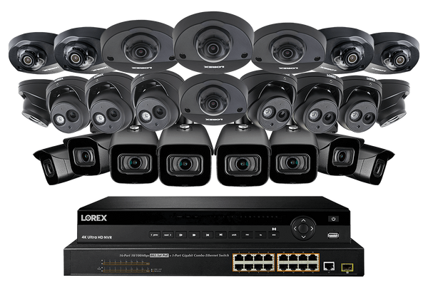 32 Channel 4K Nocturnal IP NVR System with Eight 4K Bullet Cameras and Sixteen Audio Dome Cameras