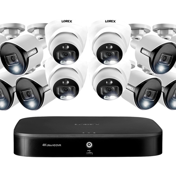 Lorex 16 channel 4k uhd dvr surveillance system with 3tb hdd and 12 4k shops active deterrence cameras