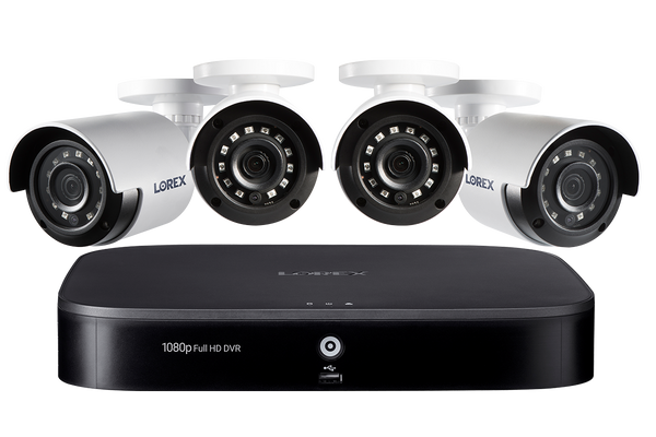 1080p HD 8-Channel Security System with four 1080p HD Weatherproof Bullet Security Cameras, Advanced Motion Detection and Smart Home Voice Control