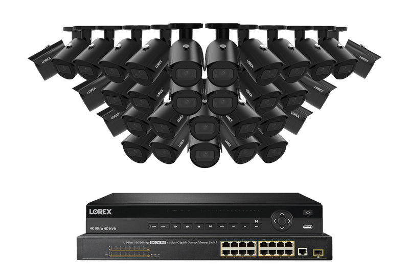 Lorex Pro Series 4K 32 Camera Capable 8TB Wired NVR System with 4MP (2K) A4 IP Bullet Cameras - Black 32