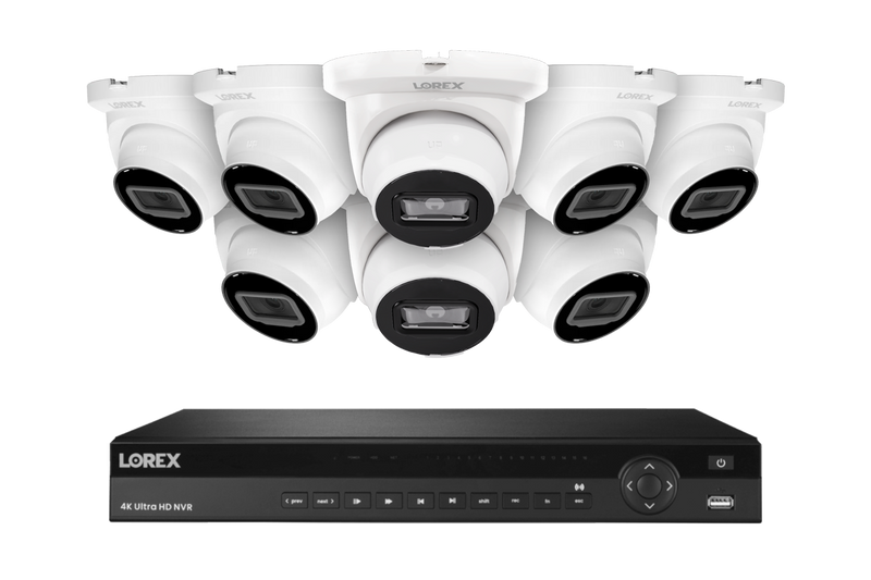 Lorex Fusion Series 4K 16 Camera Capable (Wired or Fusion Wi-Fi) 4TB Wired NVR System with 4MP (2K) A4 IP Turret Cameras- White 8