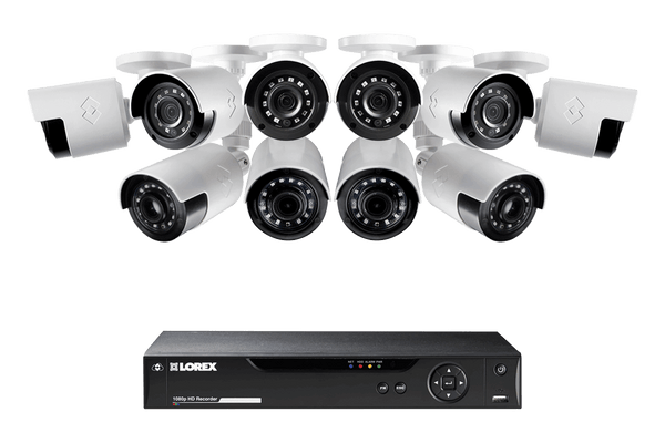 1080p Camera System with 10 Outdoor Cameras - 4 Wide Angle Cameras, 160 Degree View and 6 Bullet Security Cameras