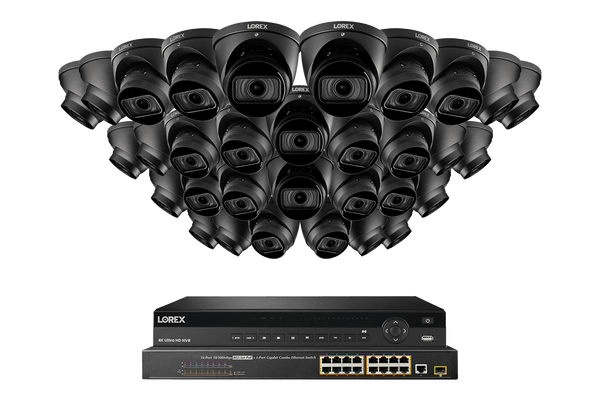 32-Channel Nocturnal NVR System with Thirty-Two 4K (8MP) Smart IP Optical Zoom Dome Security Cameras with Real-Time 30FPS Recording and Listen-in Audio