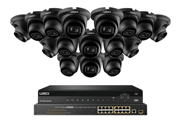 Lorex 4K 32-Channel Nocturnal NVR System with 16 Nocturnal 3 IP Smart Dome Security Cameras with Real-Time 30FPS Recording and Listen-in Audio