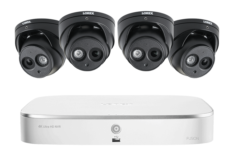 4K Nocturnal IP NVR System with Four 4K Audio Dome Cameras and 200FT Night Vision