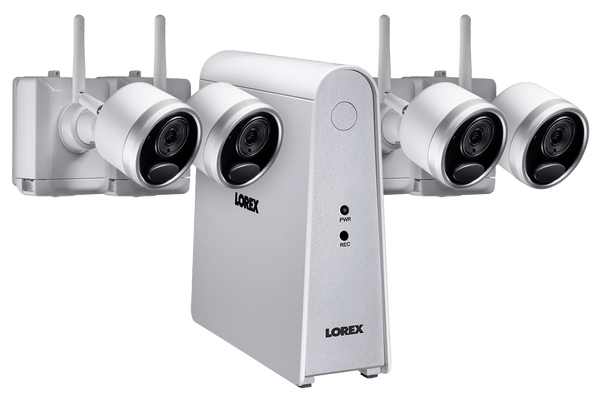 1080p Wire Free Camera System with Four Battery-Powered White Cameras, 65ft Night Vision, Two-Way Audio - Lorex Corporation