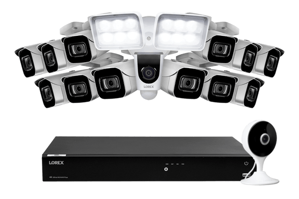 Lorex Fusion 4K (16 Camera Capable) 3TB Wired NVR System with 8 IP Bullet Cameras, One 1080P Floodlight and One 2K Indoor Wi-Fi Camera - Lorex Corporation